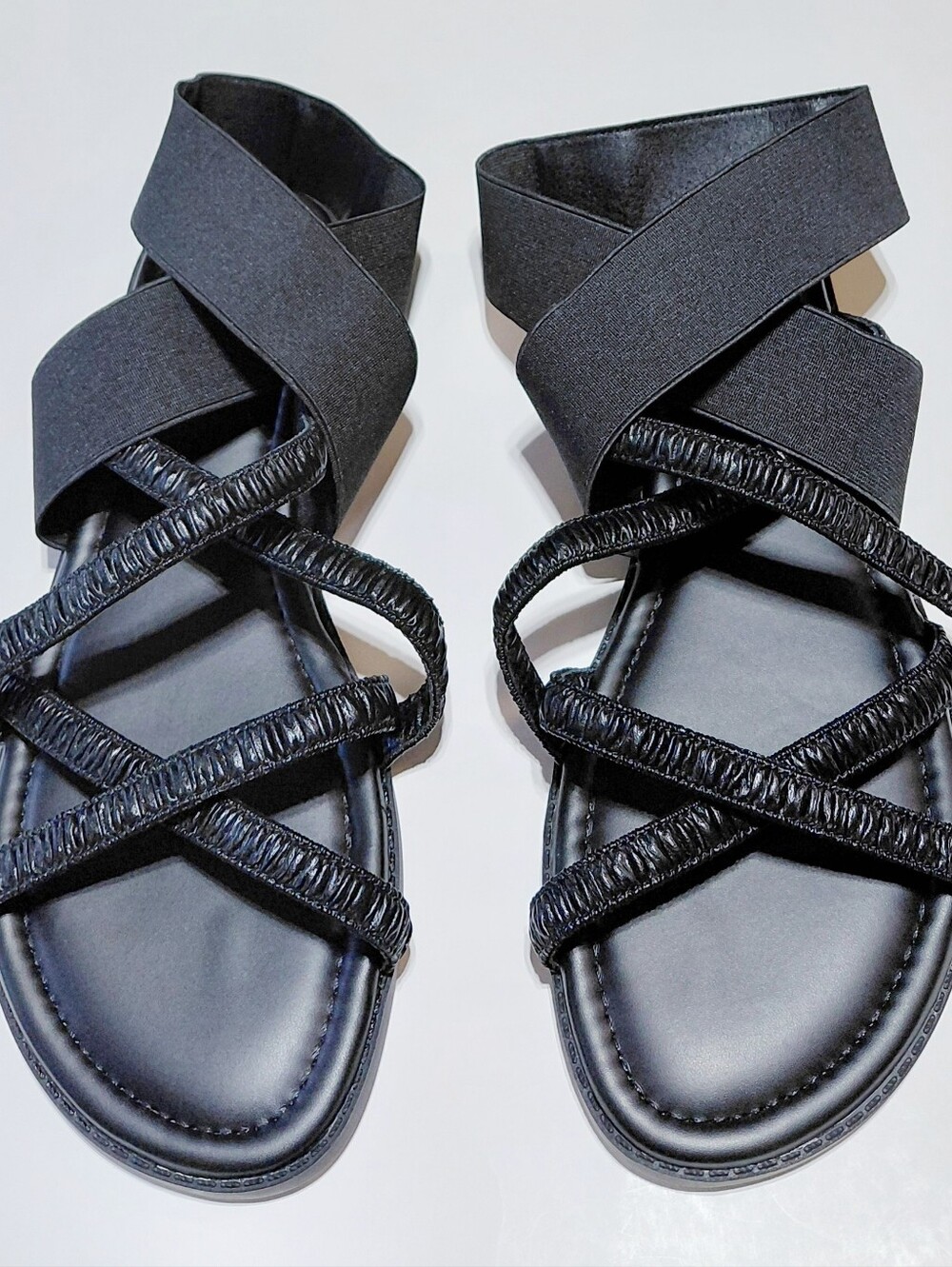 LUOIKA Women's  Strappy  Sandals with Crisscross Elastic Ankle Strap Size 10 XW